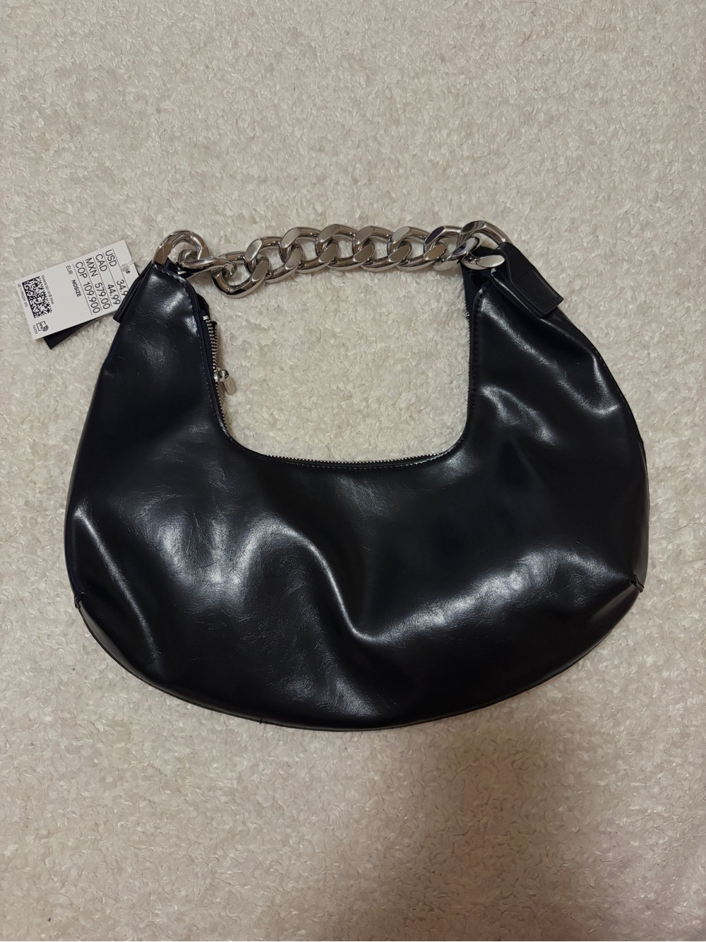 H&M Black Shoulder Bag with Silver Chain Handle